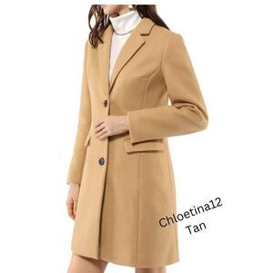 New Women Lapel Collar Long Wool Pea Coat Tan Button Down Gorgeous Coat